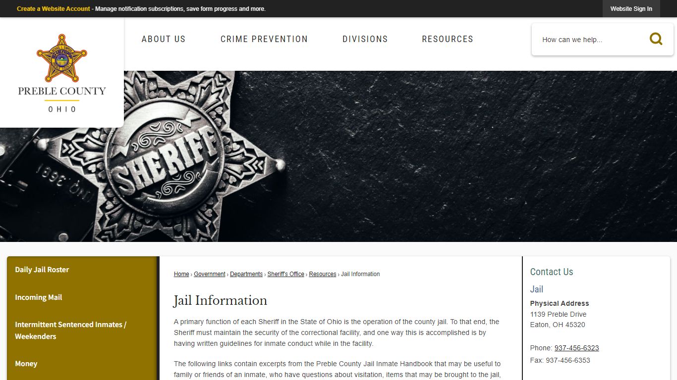 Jail Information | Preble County, OH