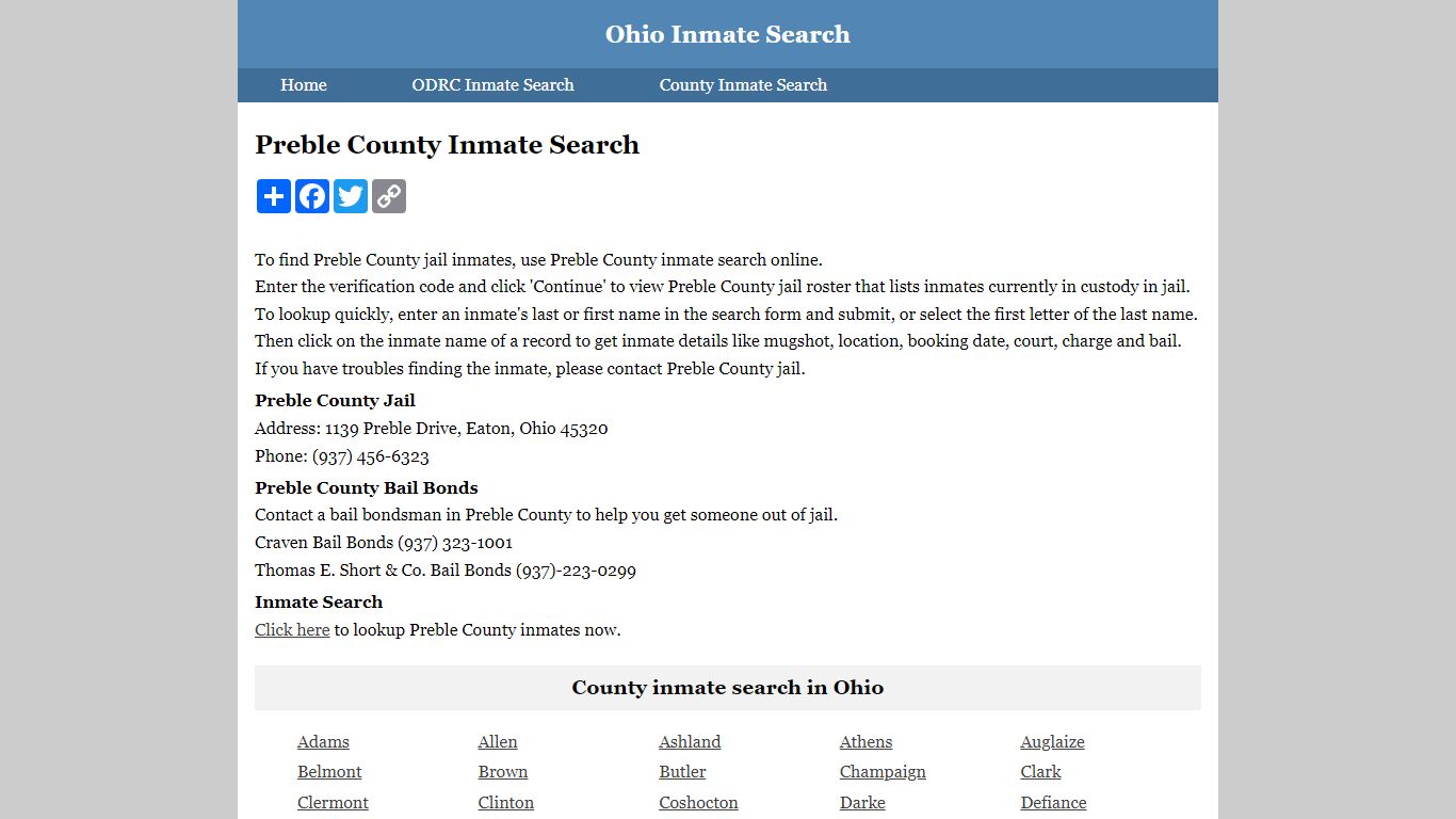 Preble County Inmate Search